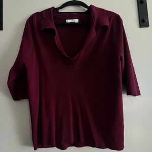 H by Halston Deep Burgundy Ribbed Blouse